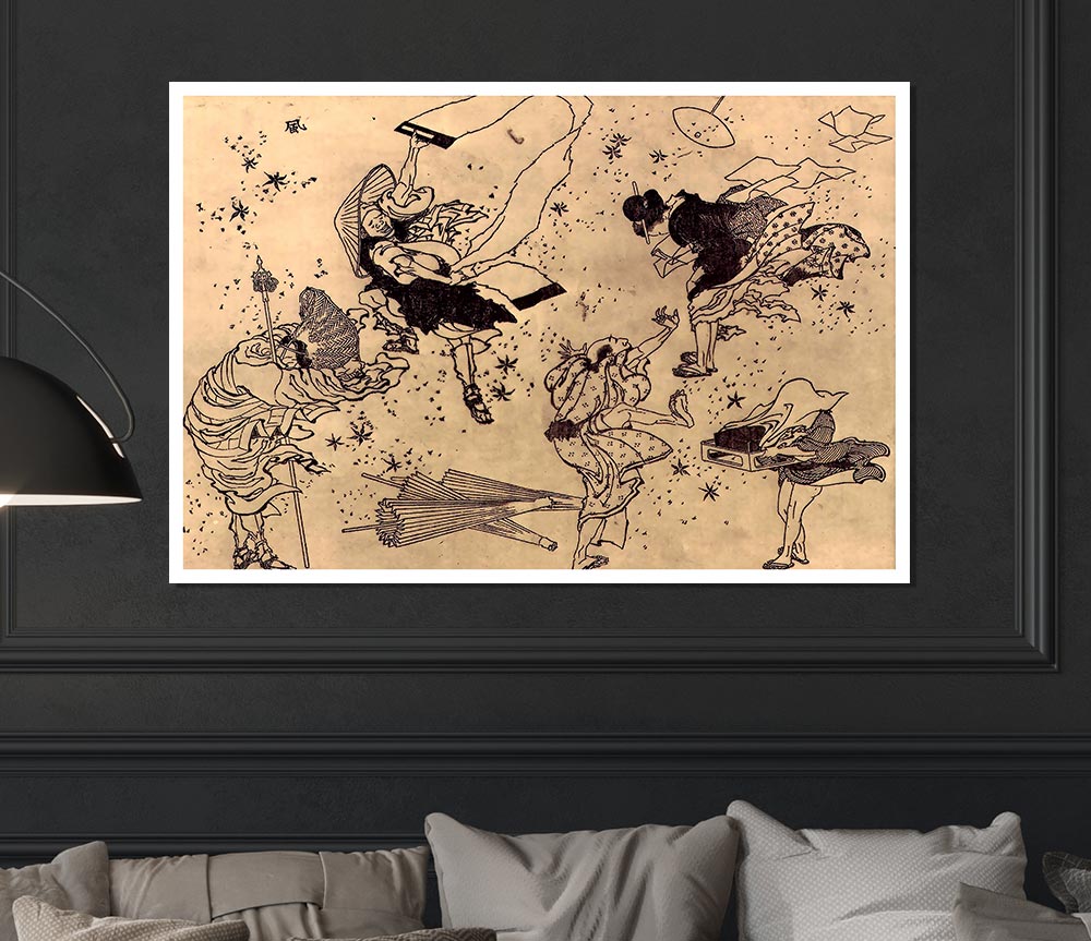 Hokusai Sudden Wind Print Poster Wall Art