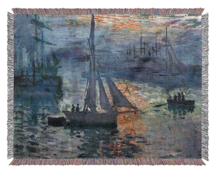 Monet Sunrise At Sea 1 Woven Blanket