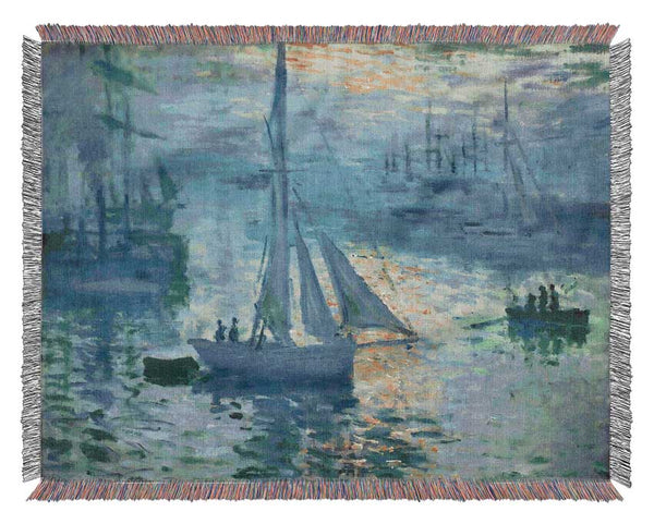 Monet Sunrise At Sea 2 Woven Blanket