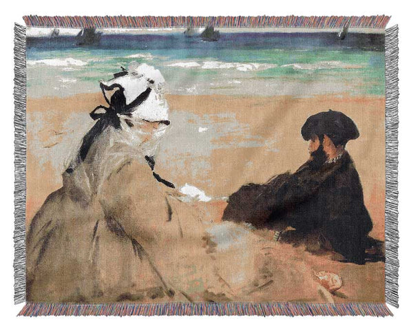 Manet Sur La Plage 1873 Woven Blanket