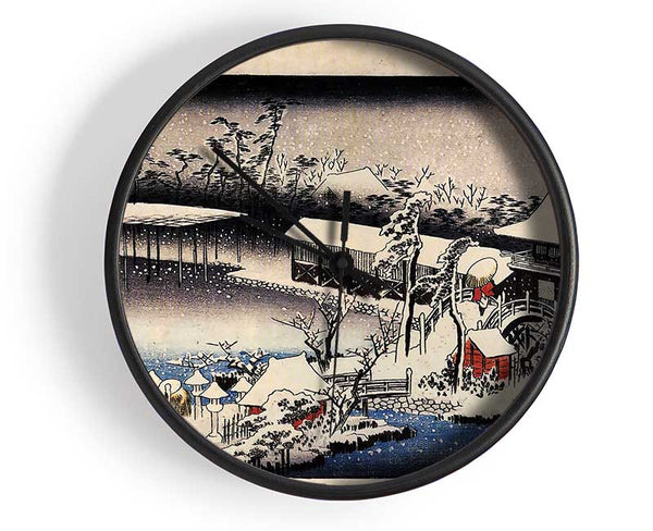 Hiroshige Temple Complex In The Snow Clock - Wallart-Direct UK