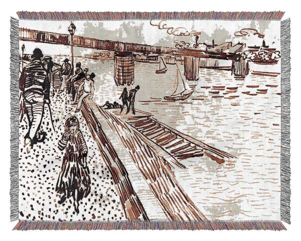 Van Gogh The Iron Bridge At Trinquetaille On The Rhone Woven Blanket