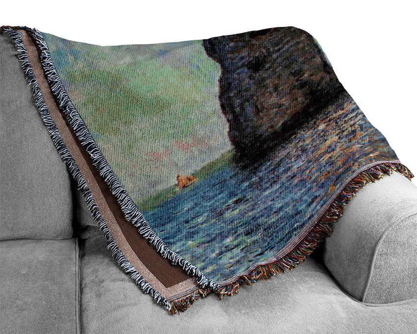 Monet The Rocky Cliffs Of Etretat Woven Blanket