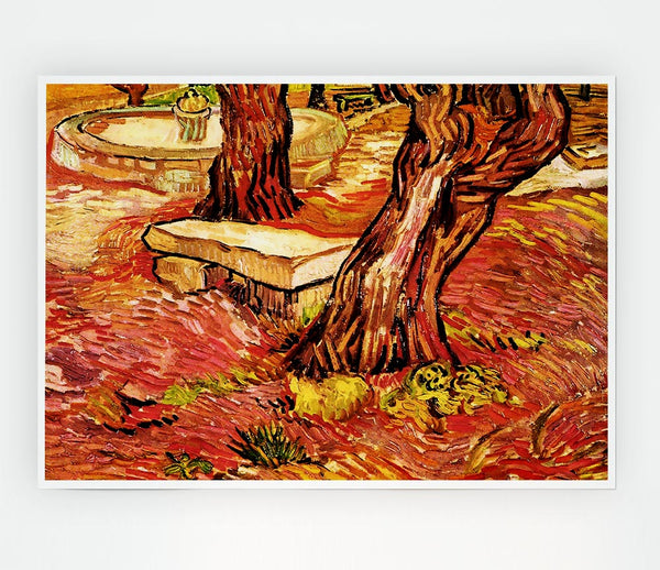 Van Gogh The Stone Bench In The Garden Of Saint Paul Hospital Print Poster Wall Art