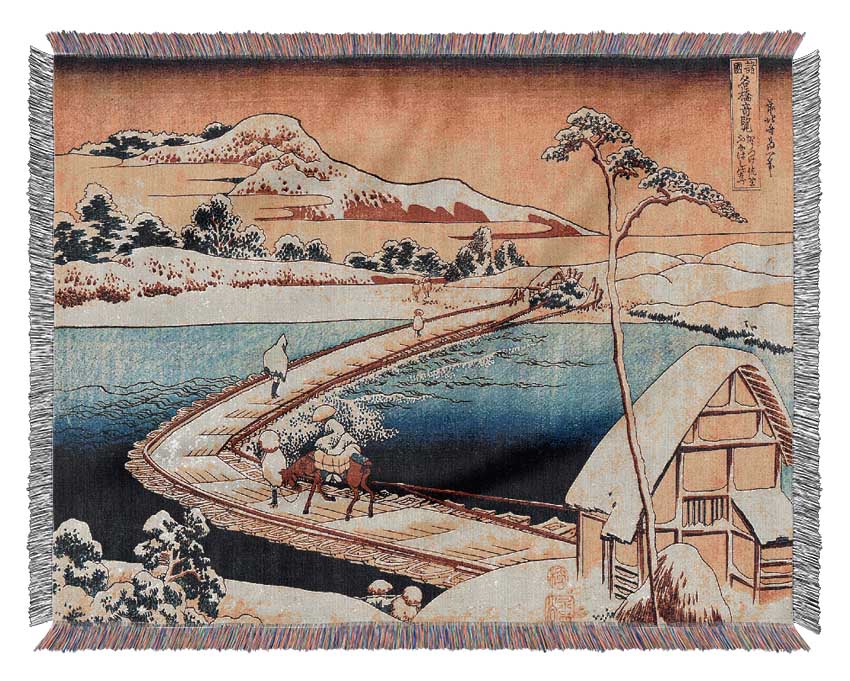 Hokusai The Swimming Bridge Of Sano Woven Blanket