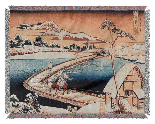 Hokusai The Swimming Bridge Of Sano Woven Blanket