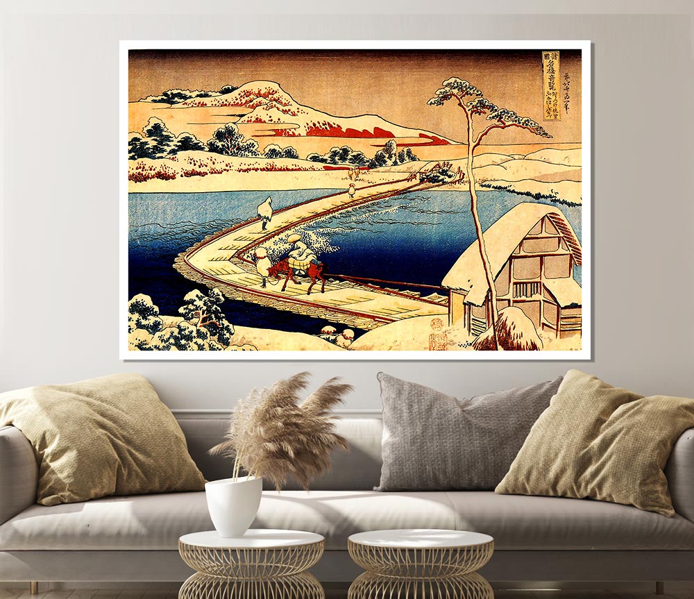 Hokusai The Swimming Bridge Of Sano Print Poster Wall Art