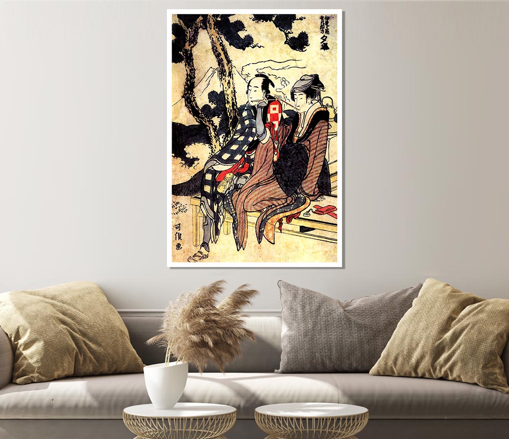 Hokusai Traveling Couple Print Poster Wall Art