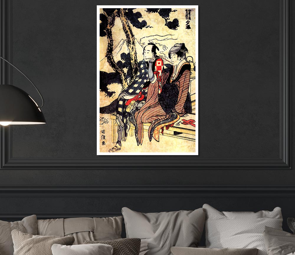 Hokusai Traveling Couple Print Poster Wall Art