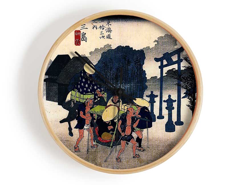 Hiroshige Travellers Passing A Shrine Clock - Wallart-Direct UK