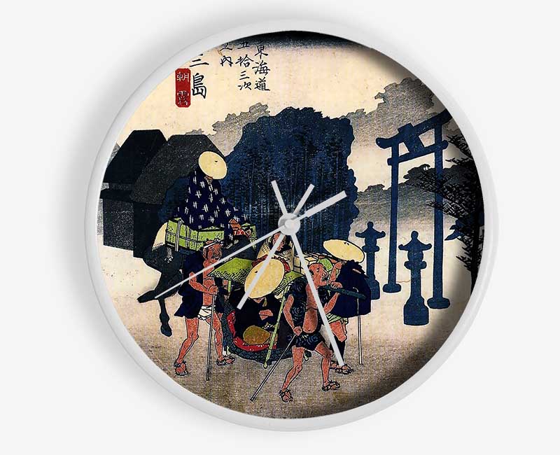 Hiroshige Travellers Passing A Shrine Clock - Wallart-Direct UK