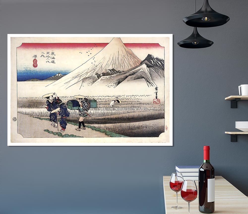 Hiroshige Travellers Passing Mount Fuji Print Poster Wall Art