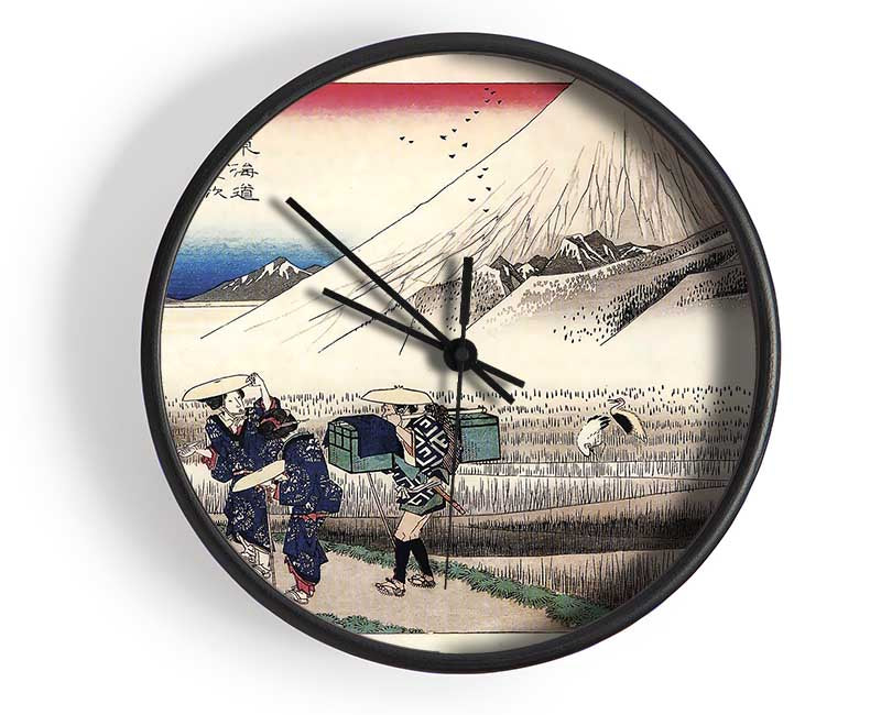 Hiroshige Travellers Passing Mount Fuji Clock - Wallart-Direct UK