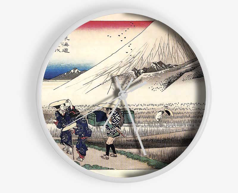 Hiroshige Travellers Passing Mount Fuji Clock - Wallart-Direct UK