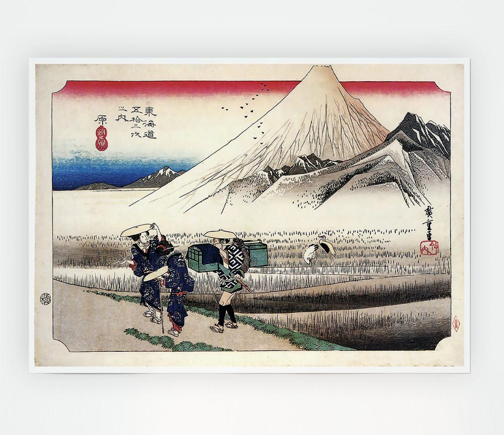 Hiroshige Travellers Passing Mount Fuji Print Poster Wall Art