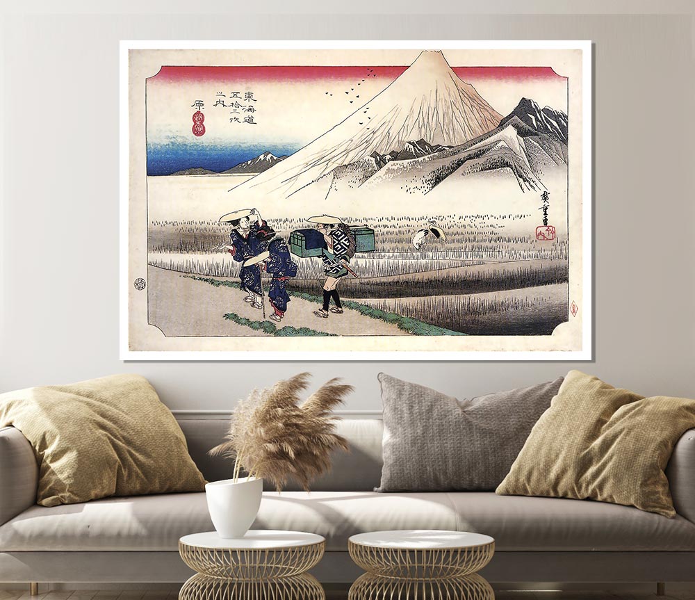 Hiroshige Travellers Passing Mount Fuji Print Poster Wall Art