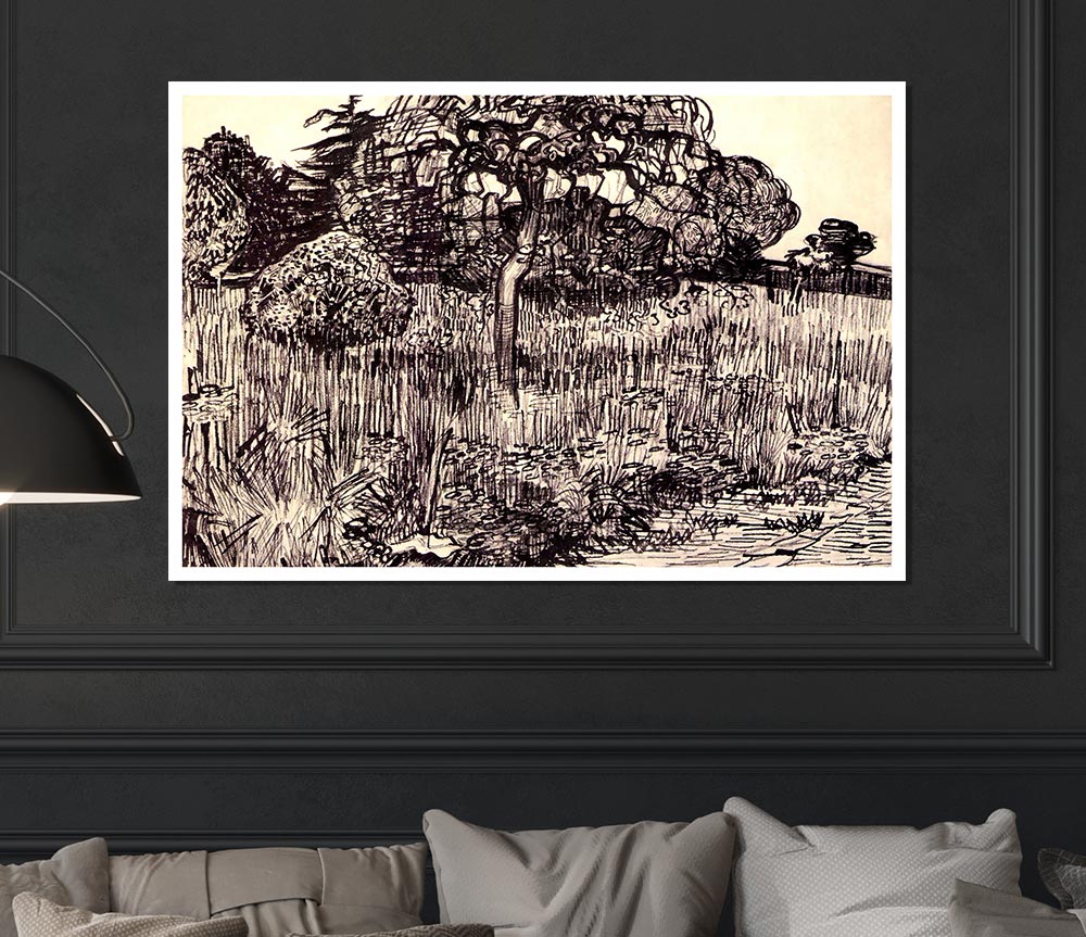 Van Gogh Tree In A Meadow Print Poster Wall Art