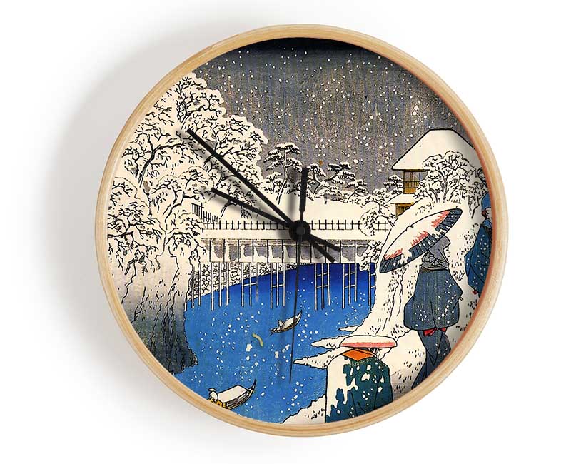 Hiroshige Two Ladies Conversing In The Snow Clock - Wallart-Direct UK