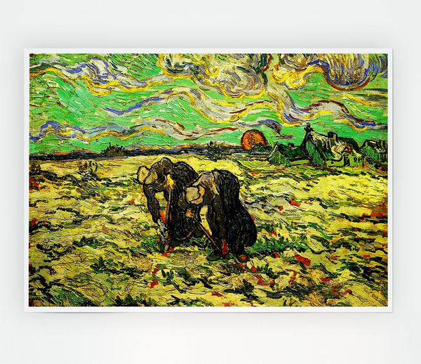 Van Gogh Two Peasant Women Digging In Field With Snow Print Poster Wall Art