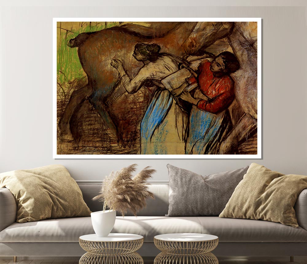 Degas Two Women Washing Horses Print Poster Wall Art