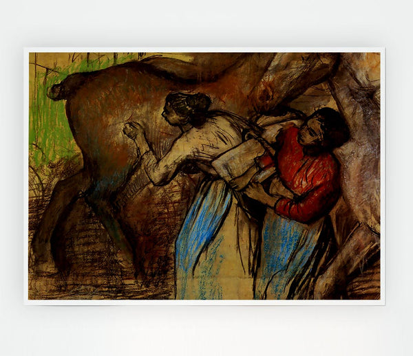 Degas Two Women Washing Horses Print Poster Wall Art