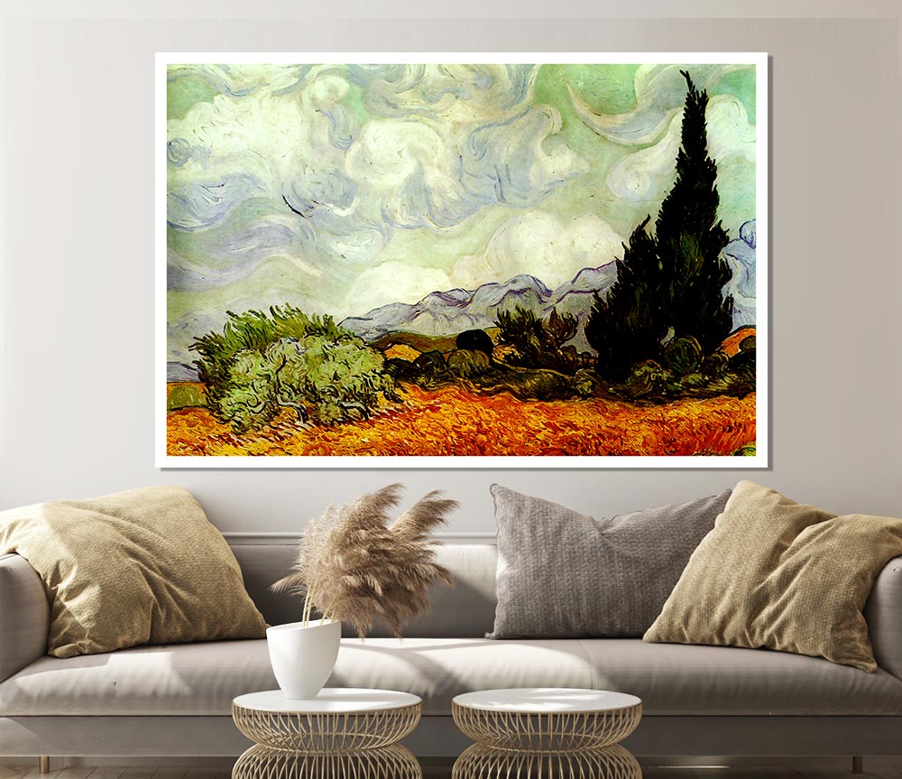 Van Gogh A Wheatfield With Cypresses Print Poster Wall Art