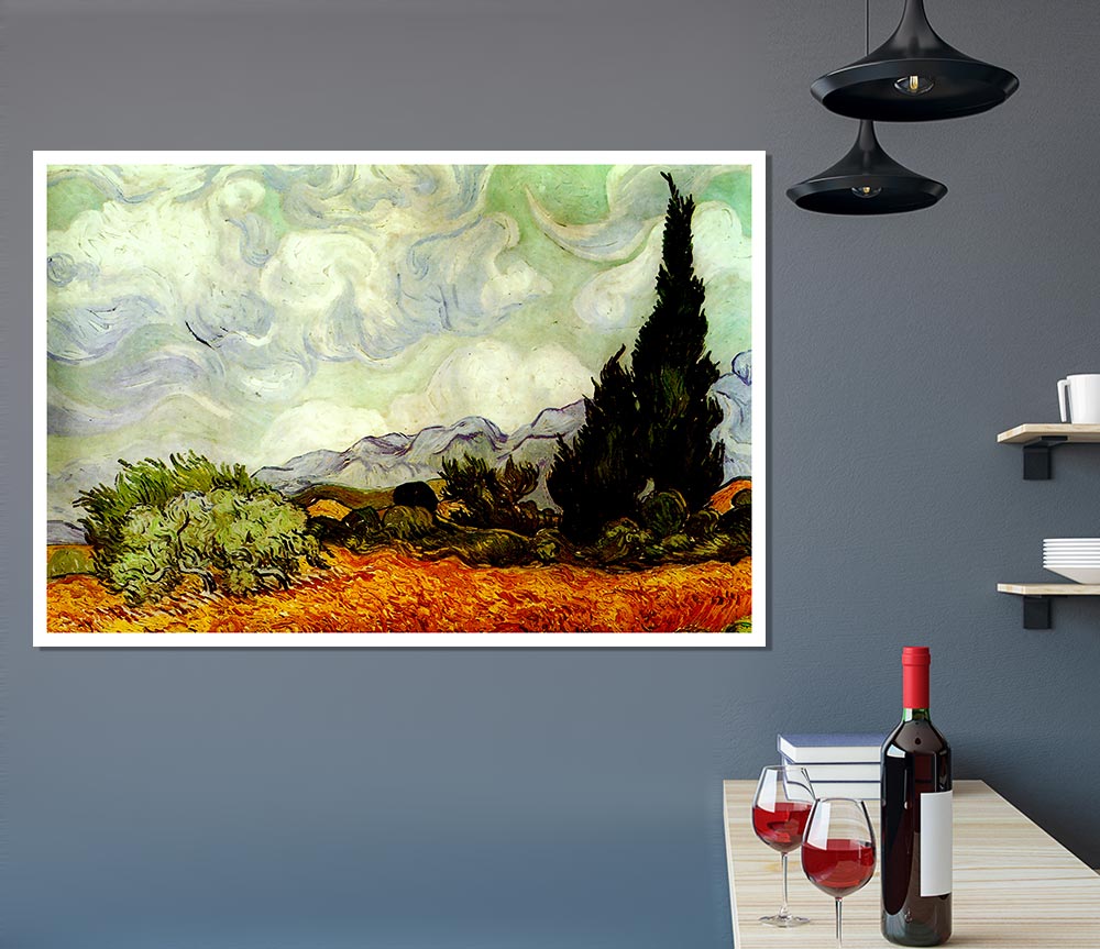 Van Gogh A Wheatfield With Cypresses Print Poster Wall Art