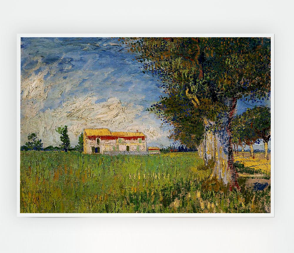 Van Gogh Farmhouse In A Wheat Field Print Poster Wall Art