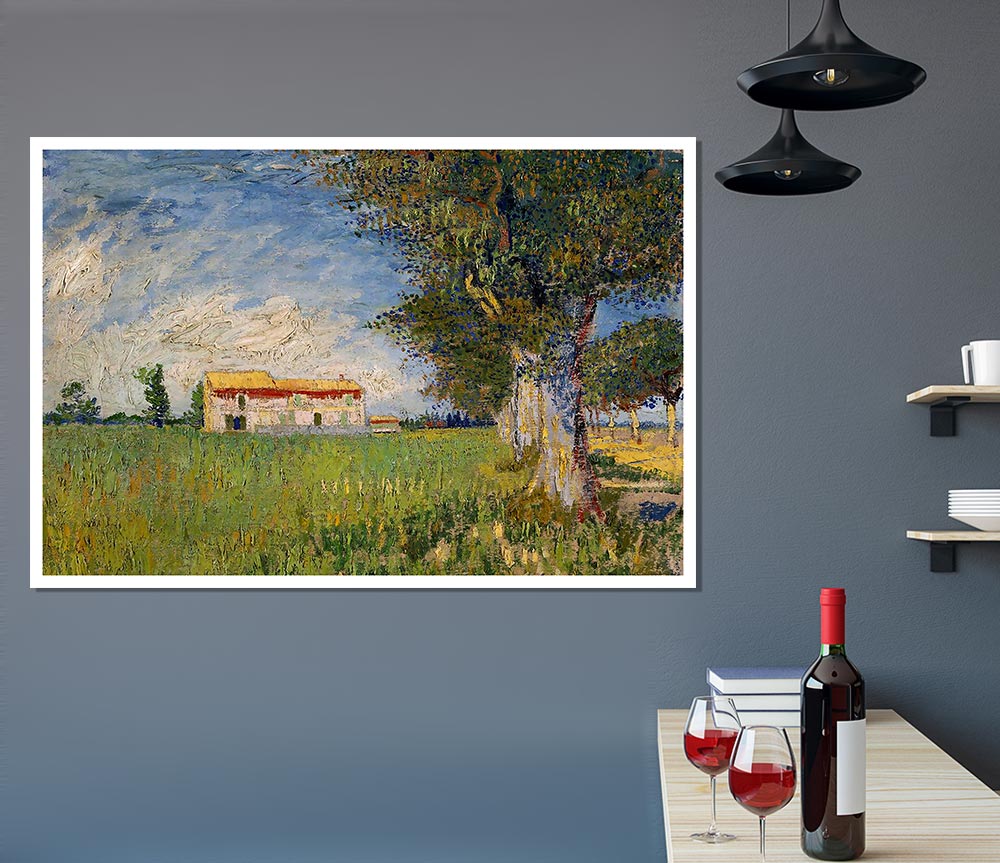 Van Gogh Farmhouse In A Wheat Field Print Poster Wall Art