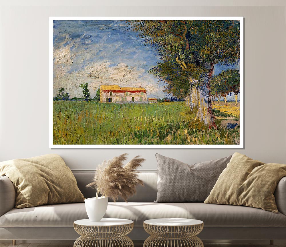 Van Gogh Farmhouse In A Wheat Field Print Poster Wall Art