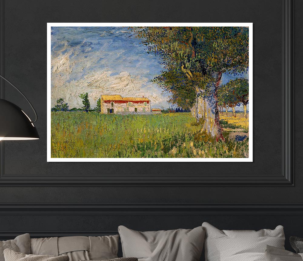 Van Gogh Farmhouse In A Wheat Field Print Poster Wall Art