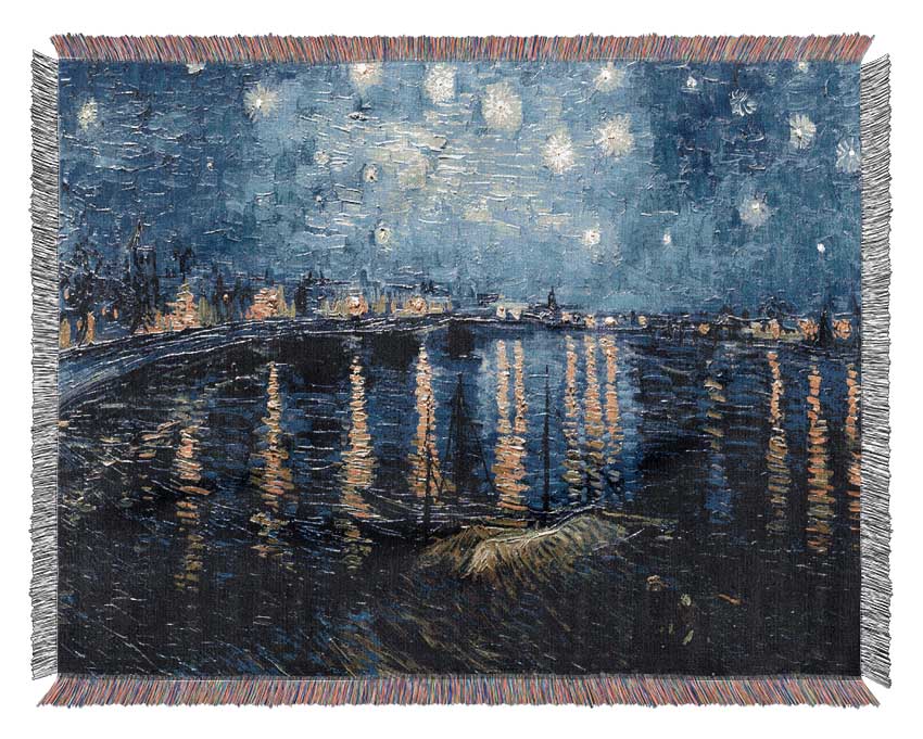 Van Gogh Starry Night Over The Rhone Blue Woven Blanket