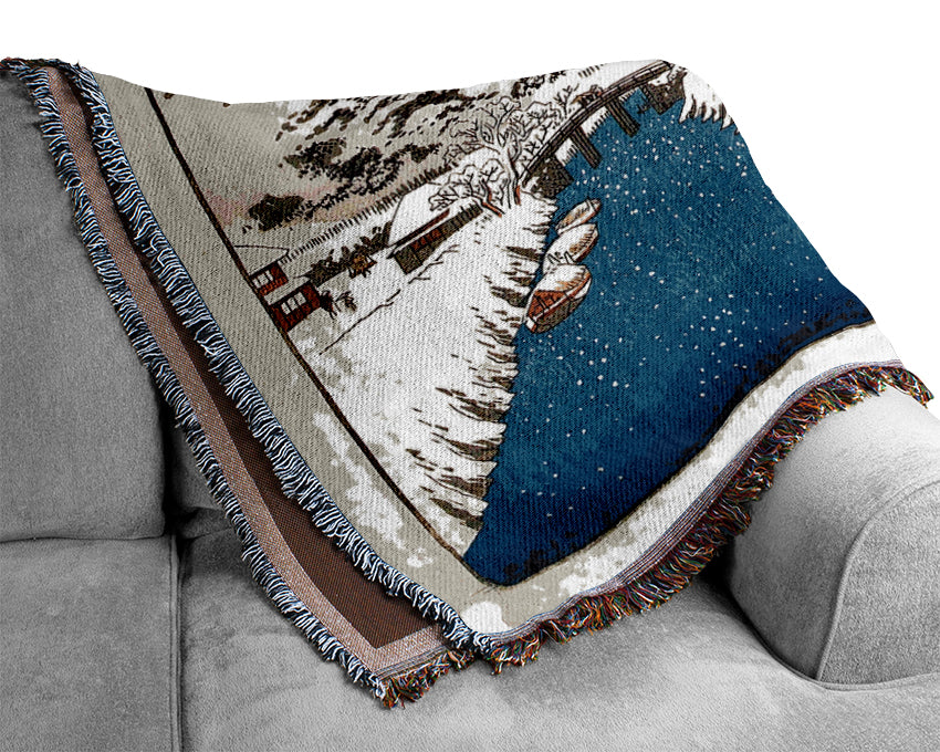 Hiroshige View Of A Canal In The Snow Woven Blanket