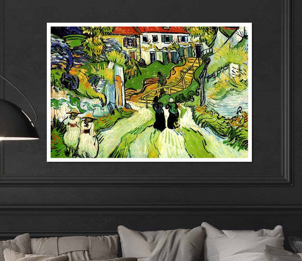 Vincent Van Gogh Village Street And Steps In Auvers With Figures Print Poster Wall Art