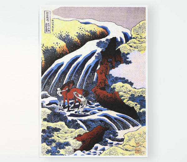 Hokusai Waterfall And Horse Washing Print Poster Wall Art