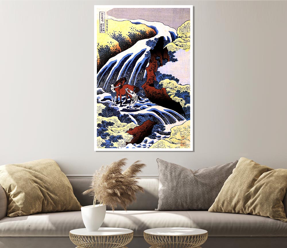 Hokusai Waterfall And Horse Washing Print Poster Wall Art