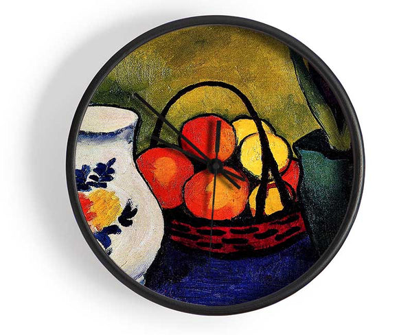 August Macke White Jug With Flowers And Fruits Clock - Wallart-Direct UK