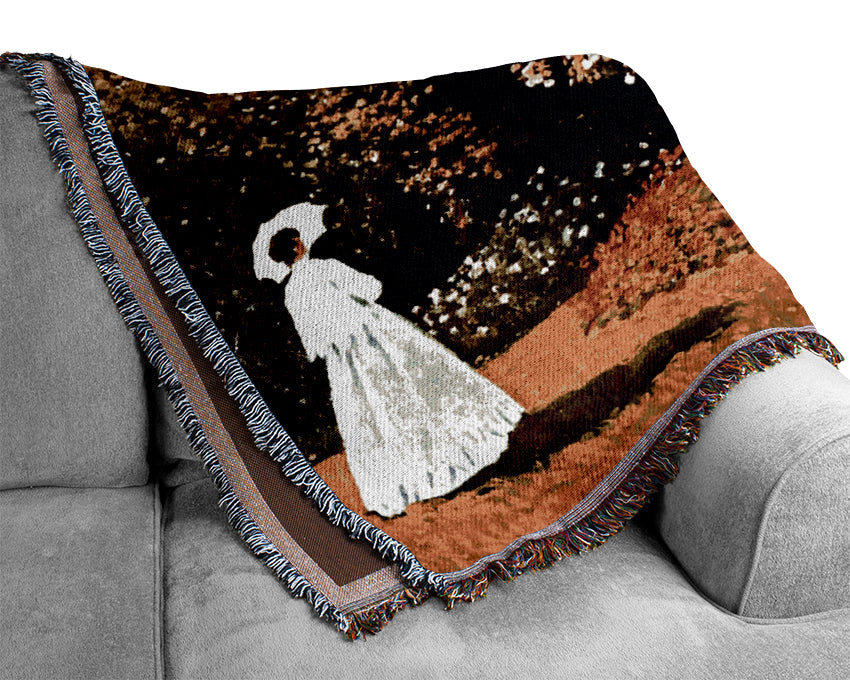 Monet Woman In The Park With Poppies Woven Blanket