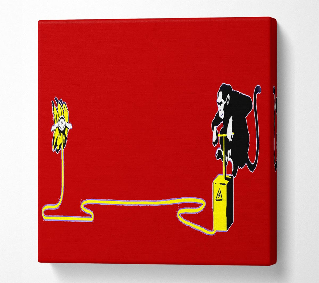 Picture of Banana Monkey Detonator Red Square Canvas Wall Art