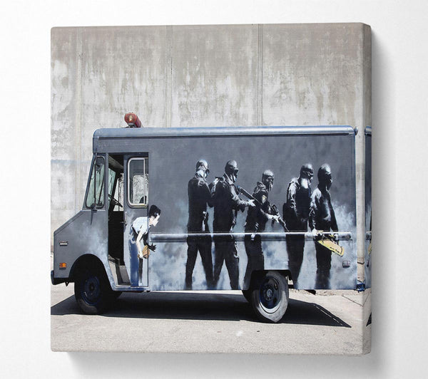 Picture of Banksy Swat Truck Square Canvas Wall Art