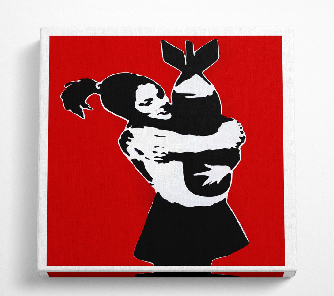 A Square Canvas Print Showing Bomb Hugger Girl Red Square Wall Art