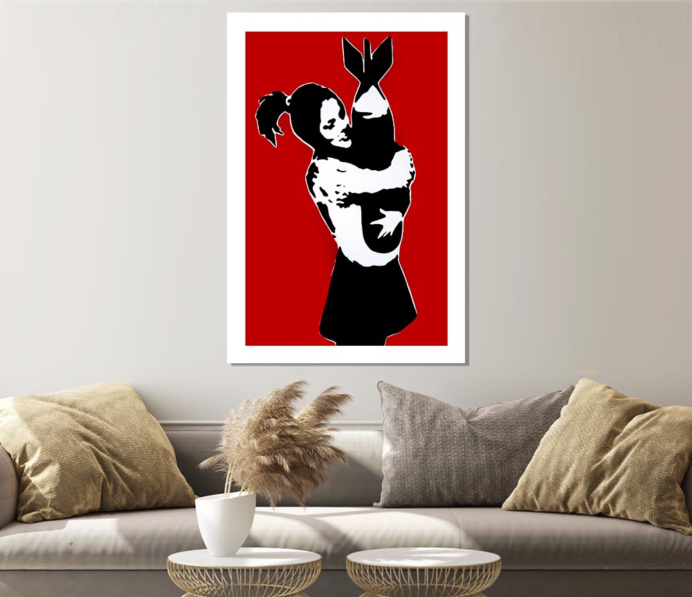 Bomb Hugger Girl Red Print Poster Wall Art