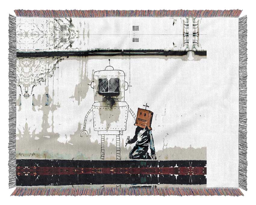 Box Head Robot Woven Blanket