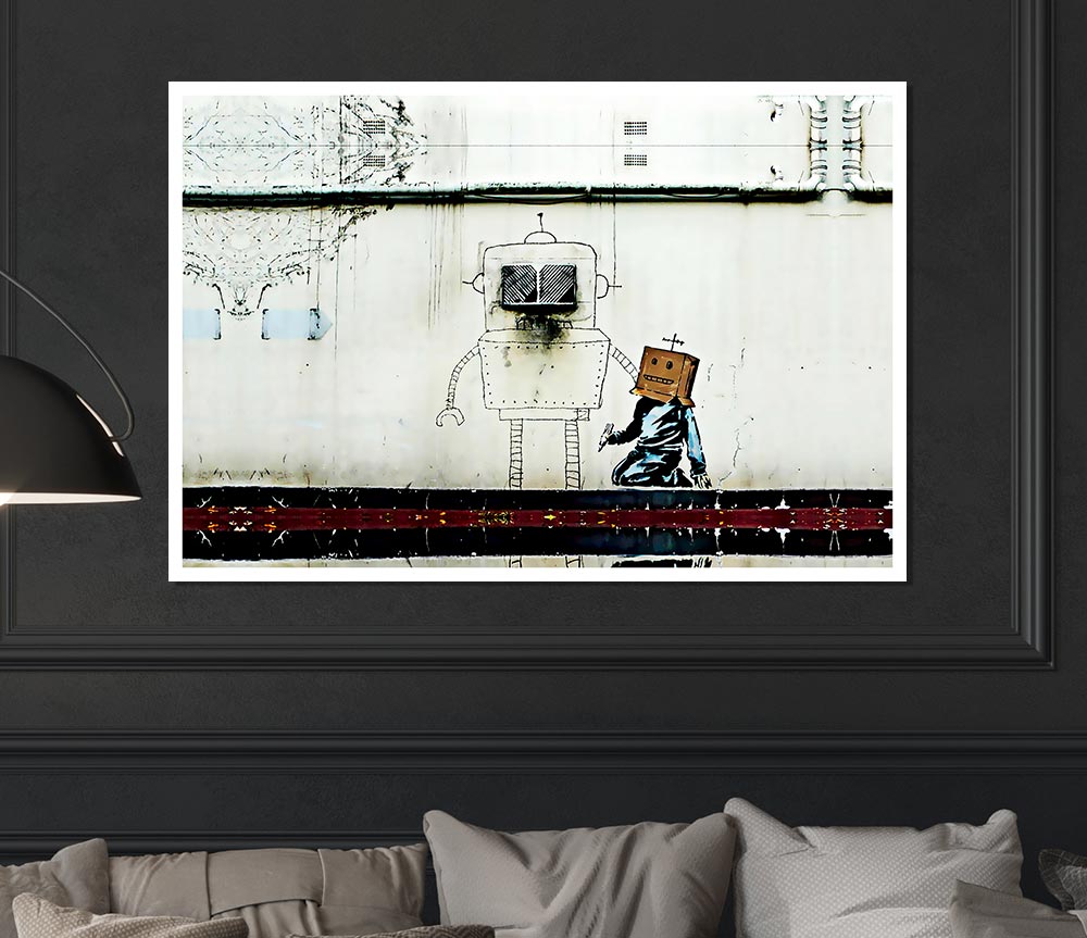 Box Head Robot Print Poster Wall Art