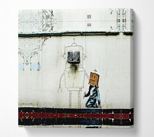 A Square Canvas Print Showing Box Head Robot Square Wall Art