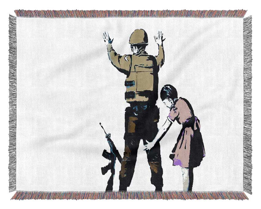 Child Frisking Soldier Woven Blanket