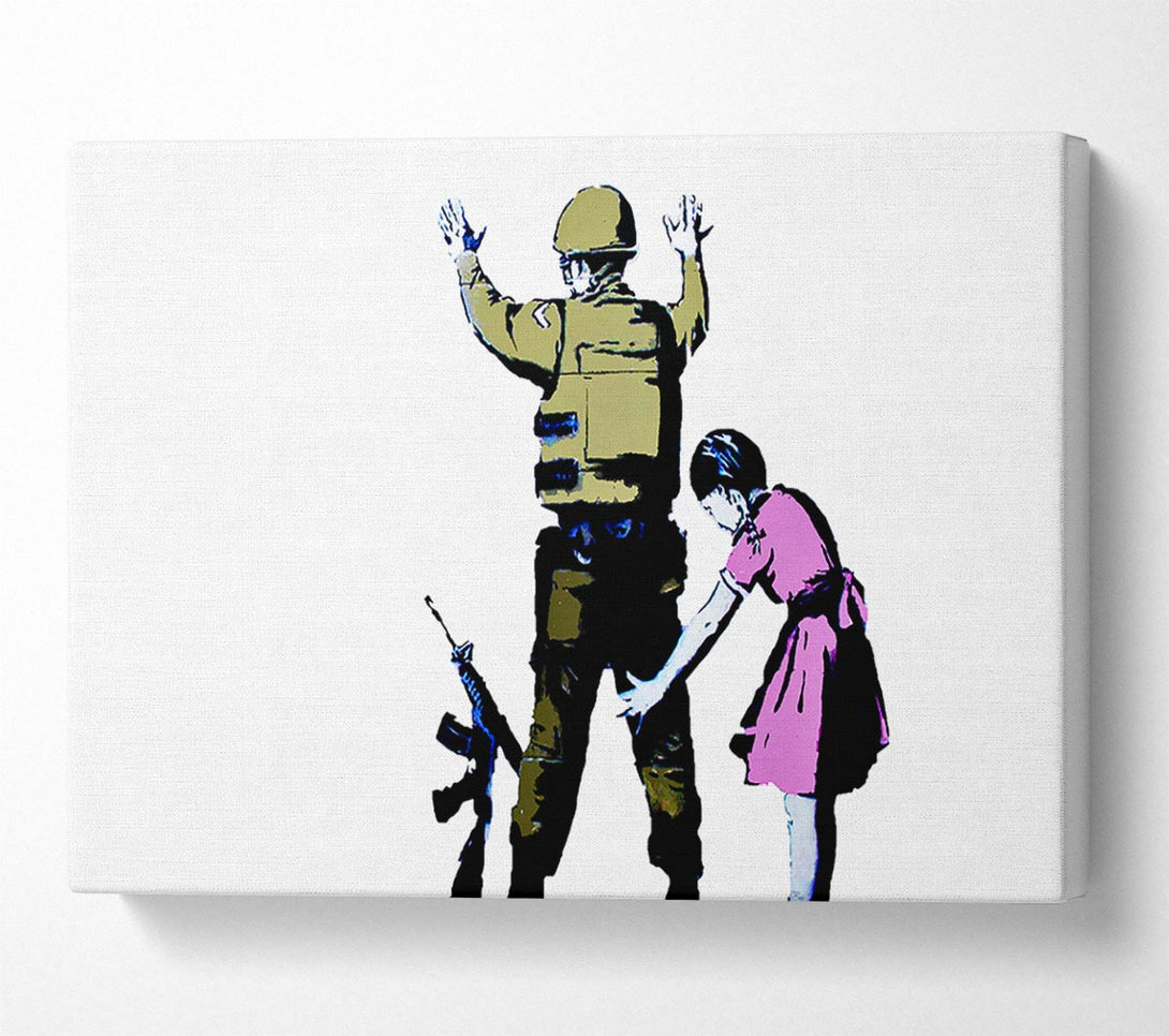 Picture of Child Frisking Soldier Canvas Print Wall Art