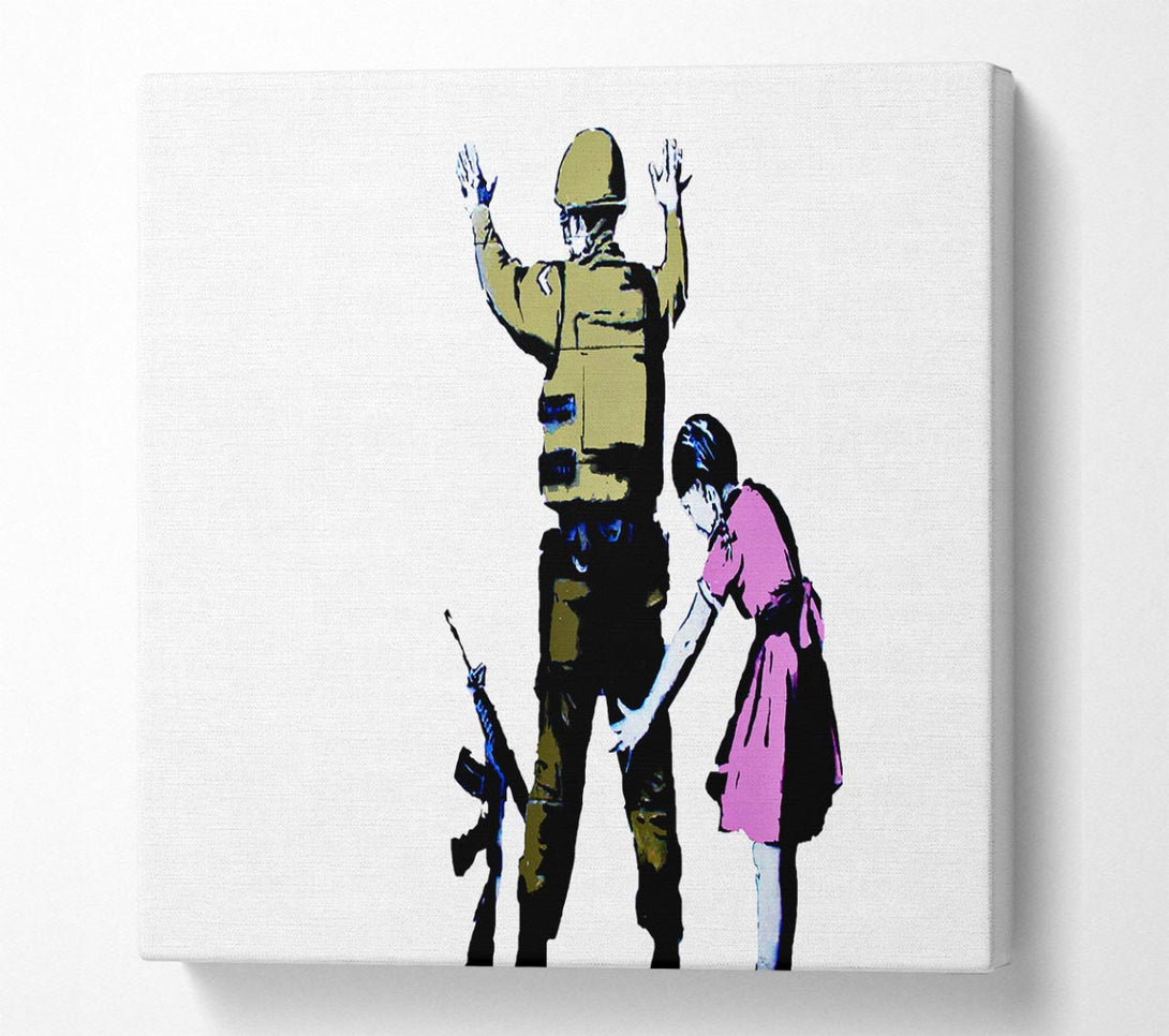 Picture of Child Frisking Soldier Square Canvas Wall Art