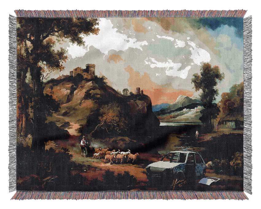 Countryside Junk Yard Woven Blanket