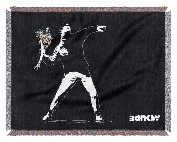 Flower Thrower Black Woven Blanket